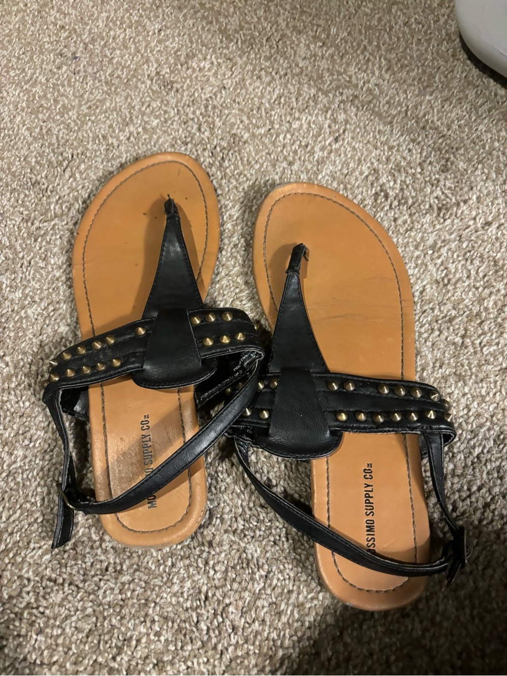 Black Studded T-Strap Sandals - Women
